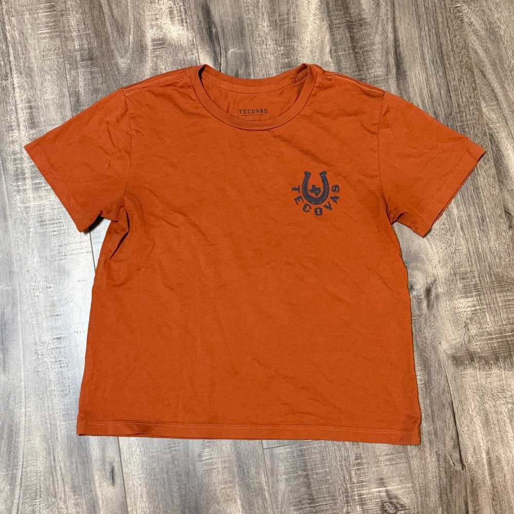 Tecovas women's XS Burnt Orange Pima Cotton Western Goods T-Shirt Austin TX